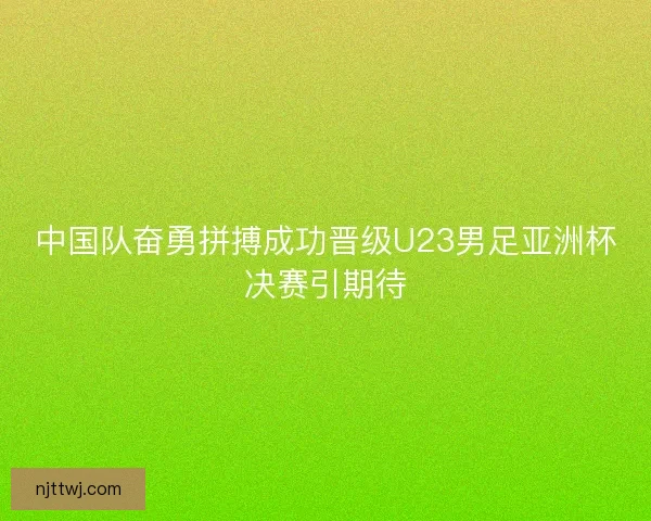 中国队奋勇拼搏成功晋级U23男足亚洲杯决赛引期待